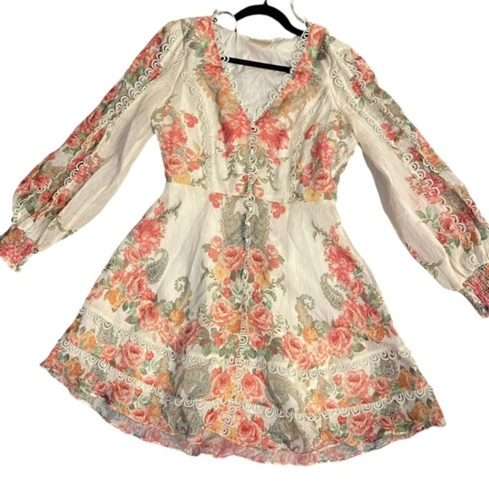 Anthropologie Floral Dress - Cream, Pink, Green